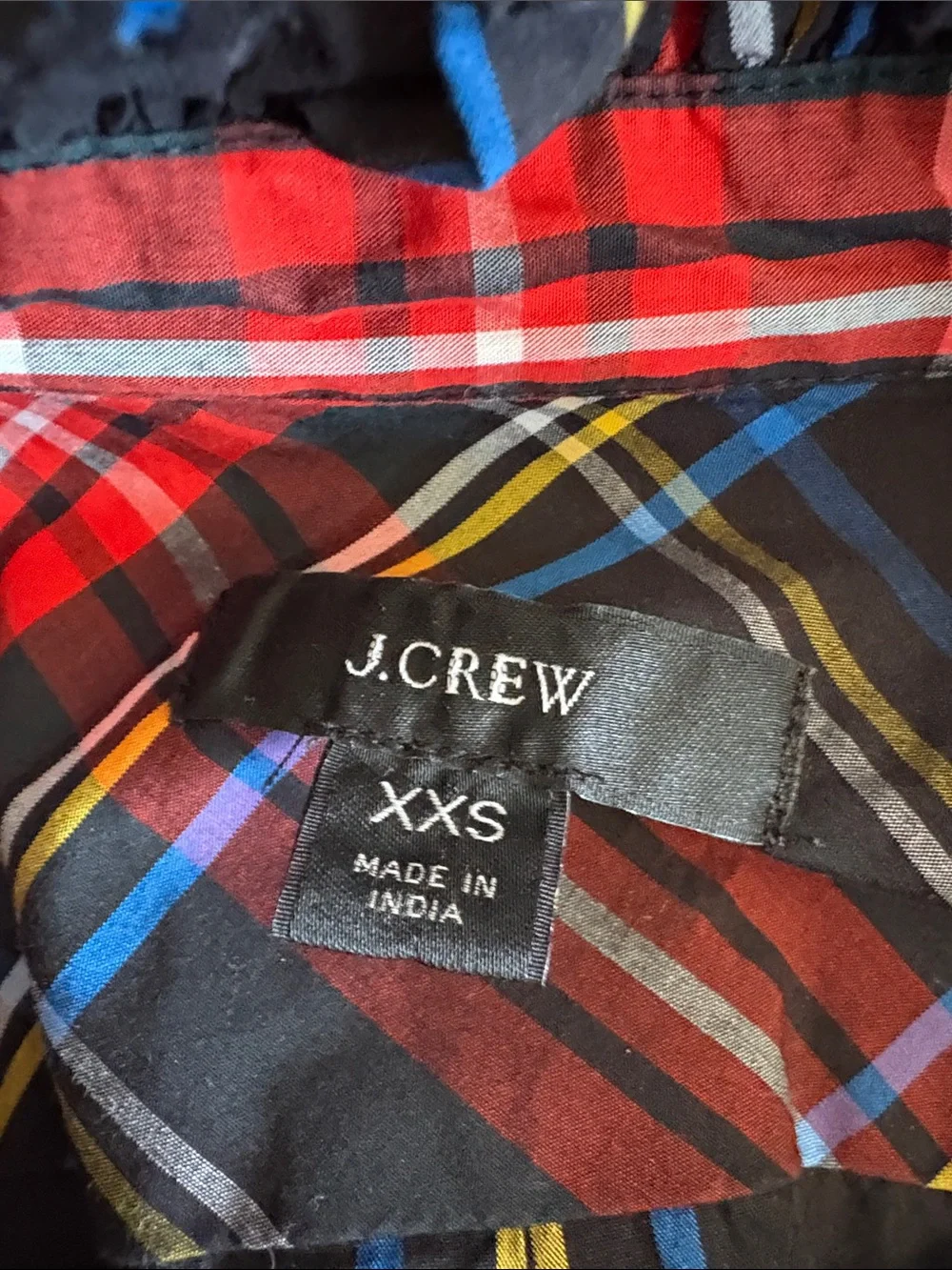 J. Crew Red and Navy Plaid Ruffle-Trim Button-Front Blouse